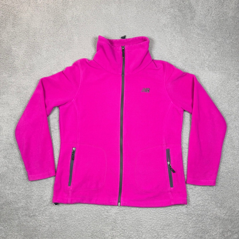 New Balance Womens Full Zip Fleece Jacket Magenta Pink Funnel Neck Large Sporty